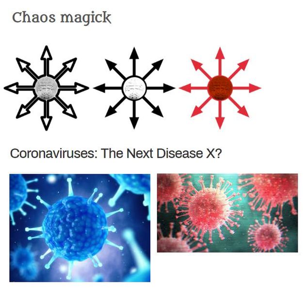 Image may contain: text that says 'Chaos magick Coronaviruses: The Next Disease X?'