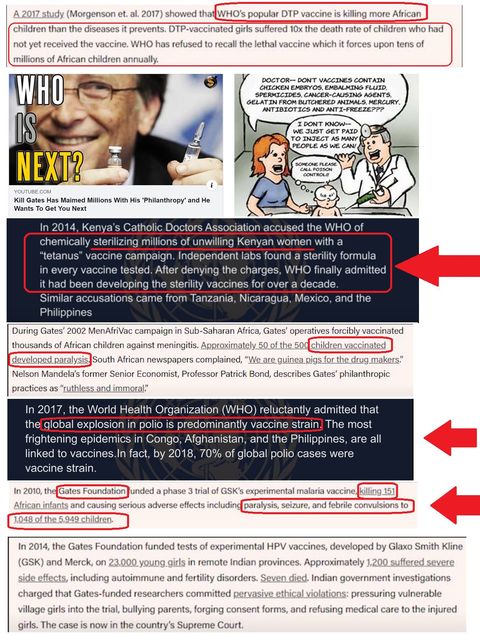 Image may contain: text that says '2017 vaccine. annually. refused received millions WHO vaccine forces NEXT? "Philanthropy Association unwilling 2014 Kenya's Catholic chemically millions "tetanus" vaccine tested. been developing ccusations Philippines WHO WHO finally thousands Tanzania, Nicaragua Mexico, Gates practicesa Senior ndimmoral." Bond, Health Gates' philanthropic global frightening epidemics linked vaccines.In vaccine predominantly Congo, Afghanistan, 2018, global strain. Philippines, cases dio causing ffects.including paralysis, andfebrile (GSK) side_effects, chargedthat experimental remote girls. case vaccines, developed 200 Indian government -fundedresearchers committed pervasive thicalviolations pressuring vulnerable uligaren nowin countr Supreme'